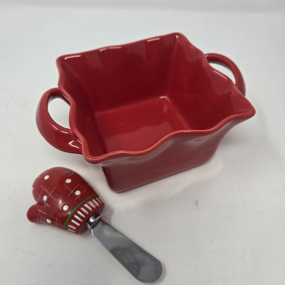 BIA Cordon Bleu Red Baking Dish Set With Spreader Ruffle Edge Handle Holiday
